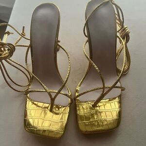 Gold Strappy Women's Heels